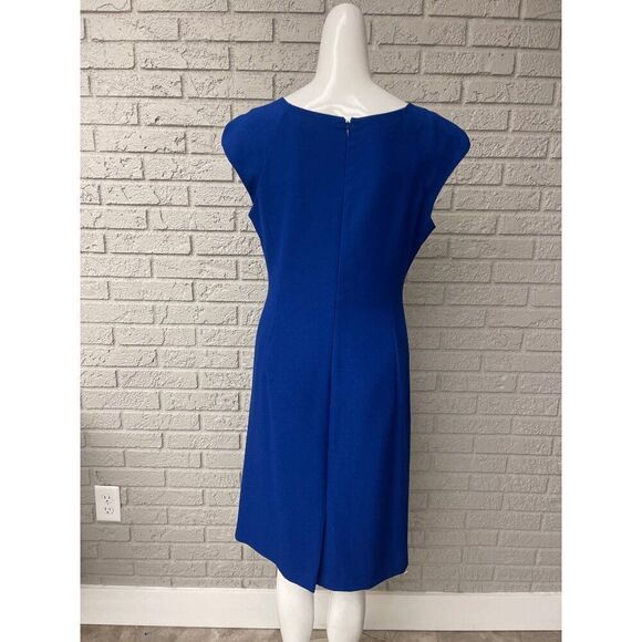 Tahari ASL Women Blue Square Neckline Front Ruched Sheath Dress Size 10 - Picture 2 of 10